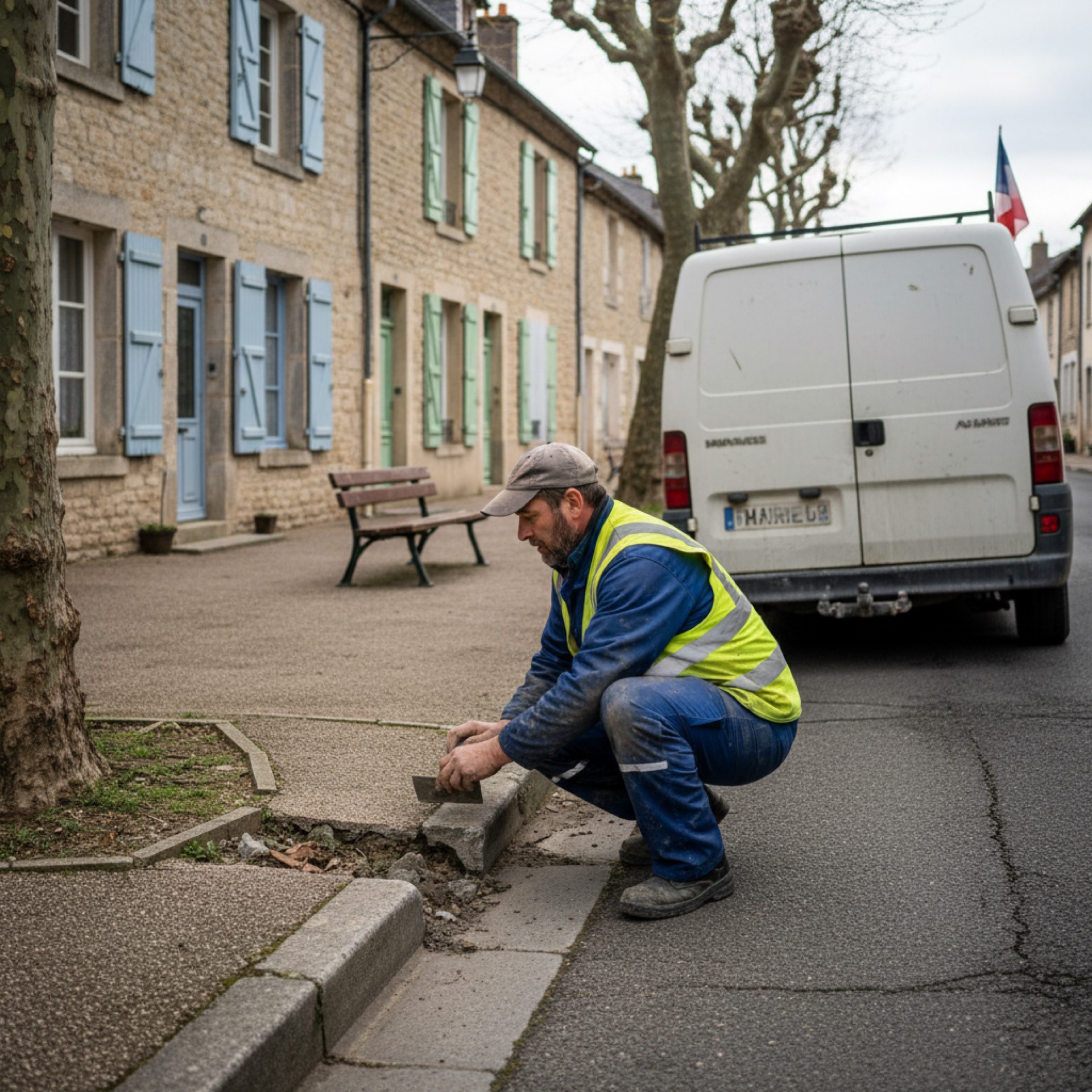 Agent municipal en intervention sur la voirie