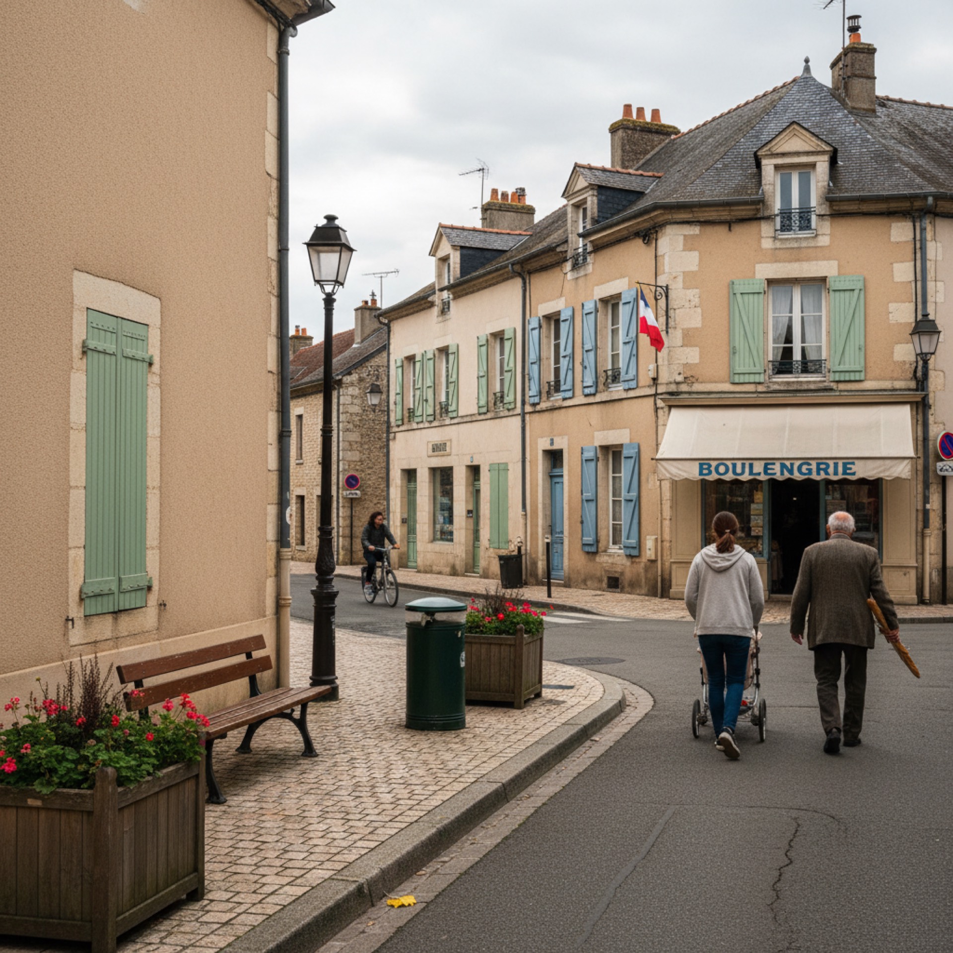 Rue d'une commune française au lever du jour